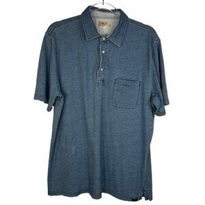 Faherty Short Sleeve Indigo Polo Shirt in Blue Size Large